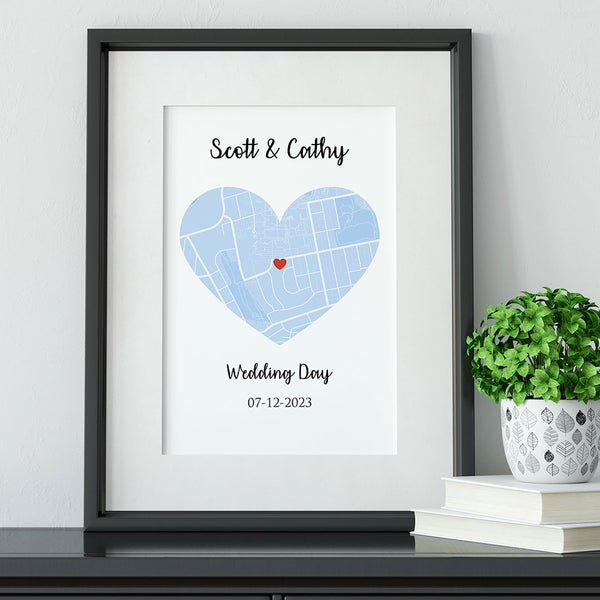 Personalized Heart Shaped Map - Canvas Gift